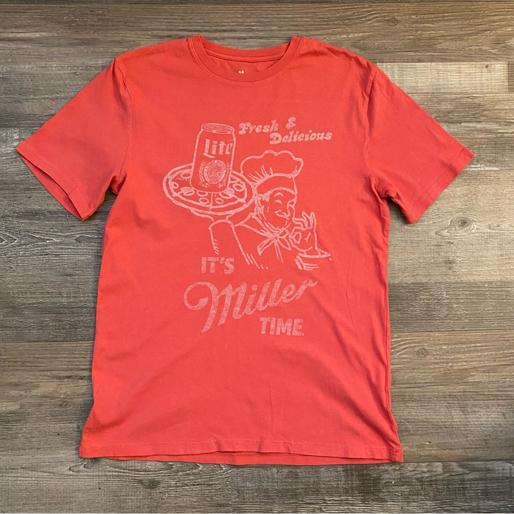 Junk Food • NEW • Miller Time Pizza T-shirt Small Cotton Red Vintage VTG